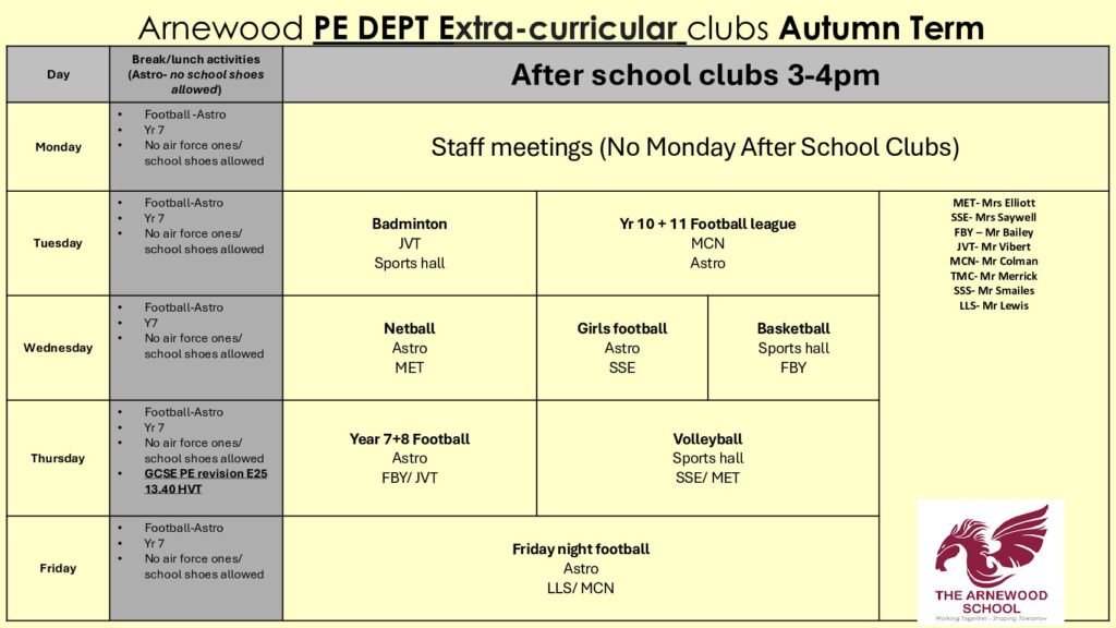 Autumn Term After School Clubs